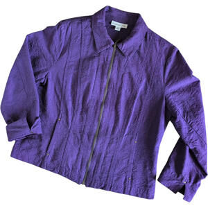 Coldwater Creek Jacket Womens 14P Purple Textured Jacquard Zip Front Petite